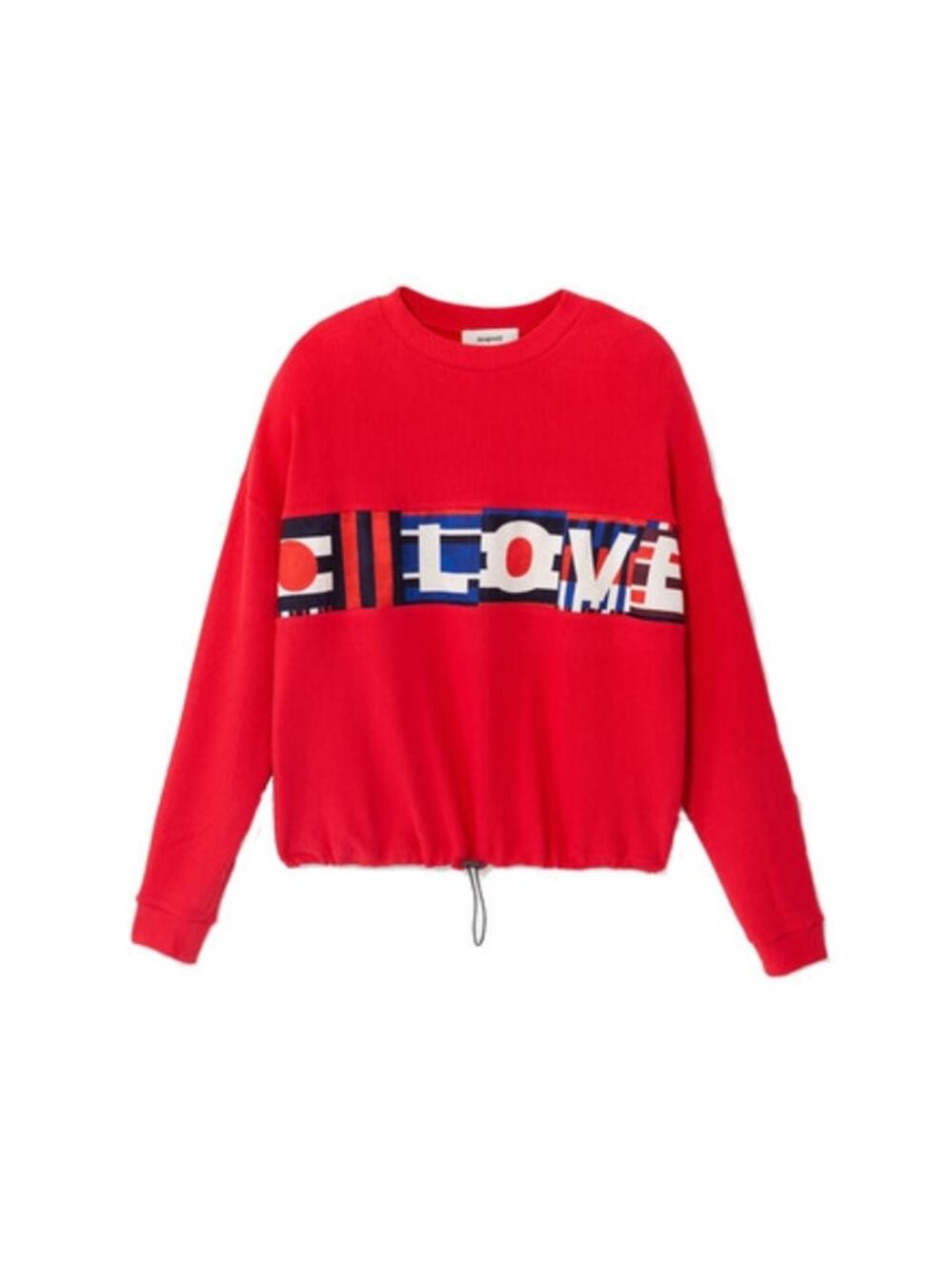 Desigual Eco Adjustable Red Ribbed Love Olympia Sweatshirt Top - US Size S - NEW